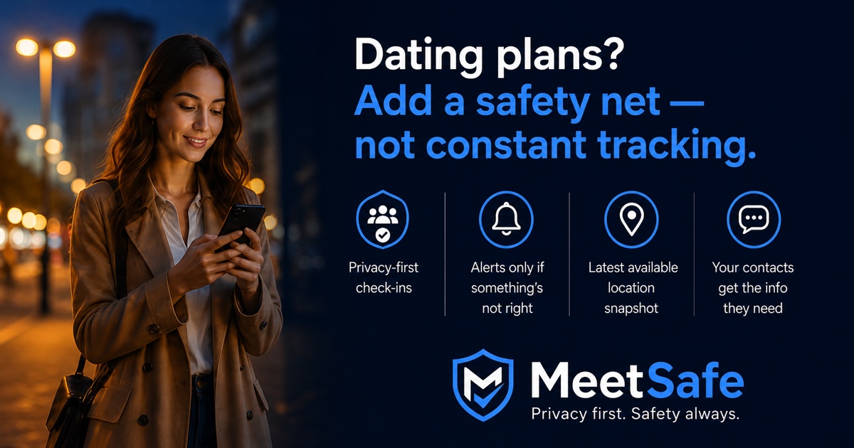 A person preparing to meet someone new with MeetSafe safety check-in messaging