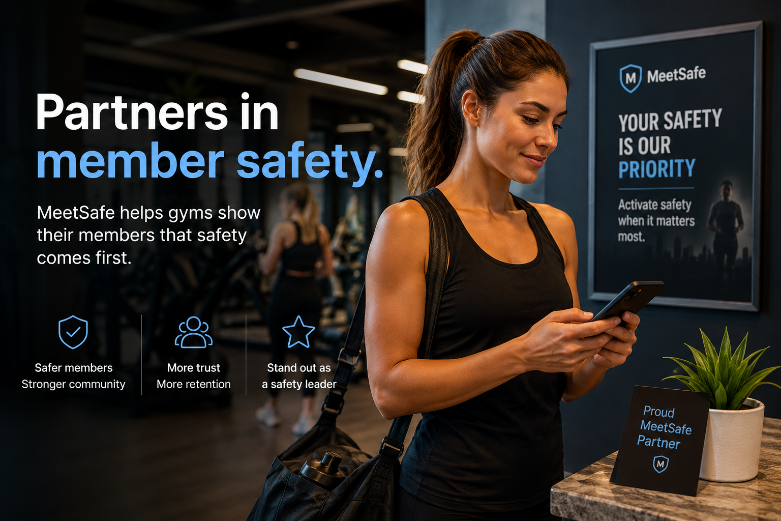 A safety layer that can also become gym revenue. MeetSafe visual