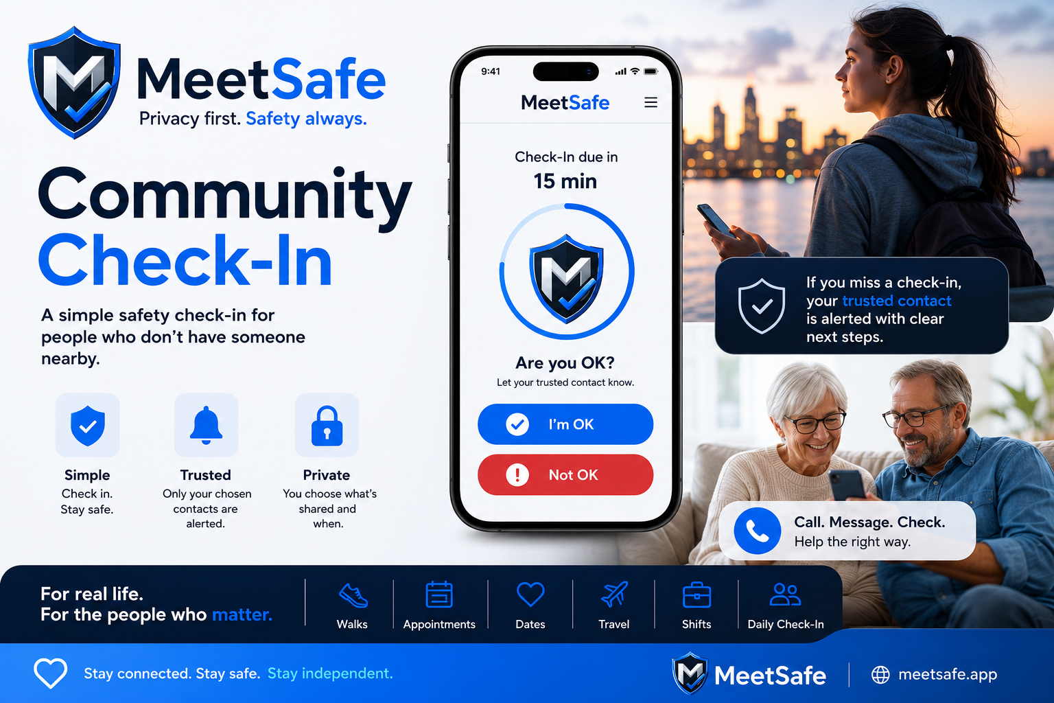 International students using MeetSafe privacy-first check-ins for everyday plans