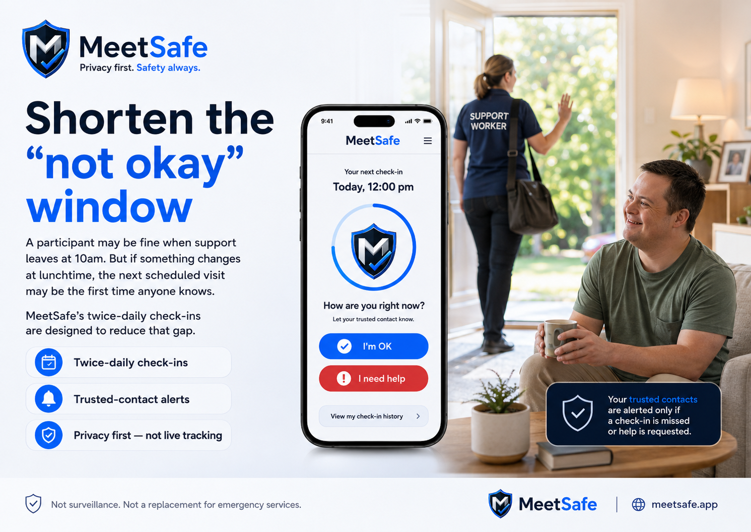 MeetSafe safety layer between rostered supports